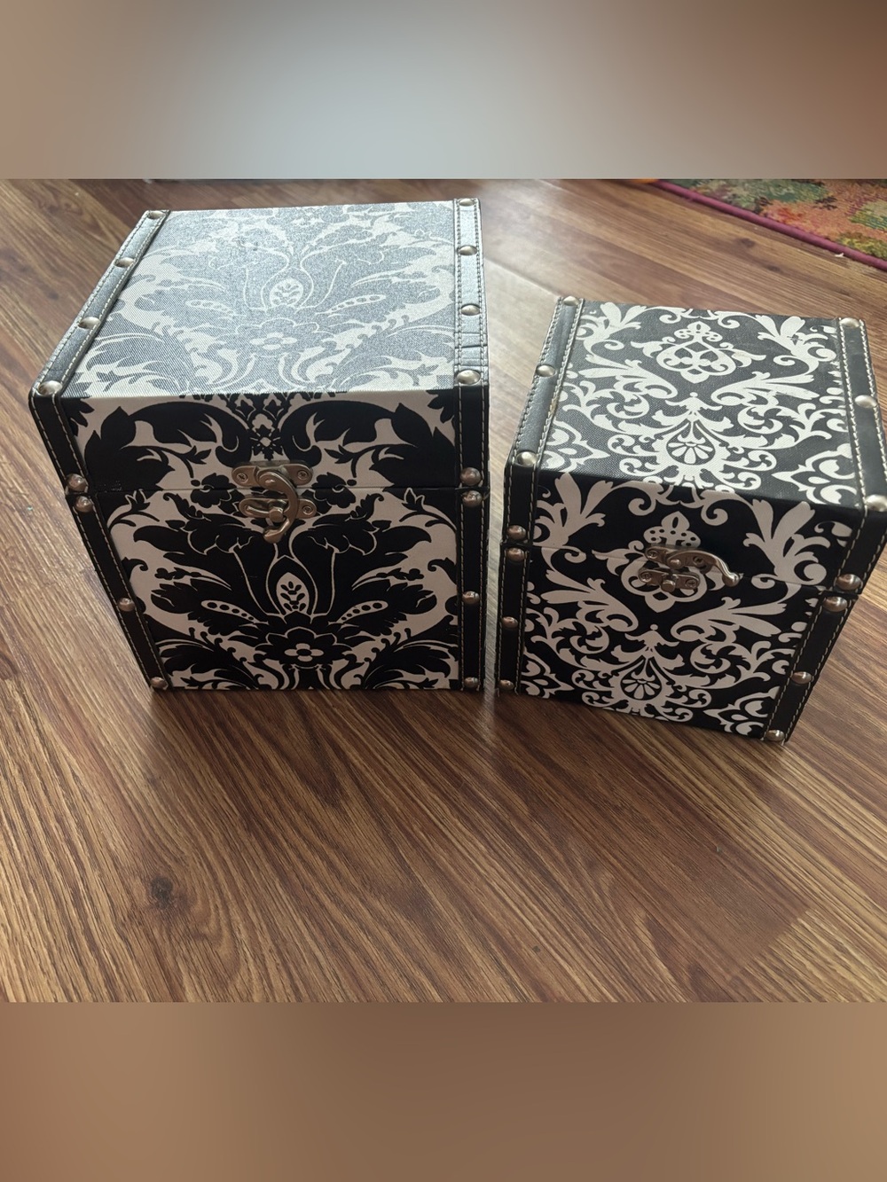 Black & White Damask Storage Boxes - Set of 2 - Picture 2 of 9